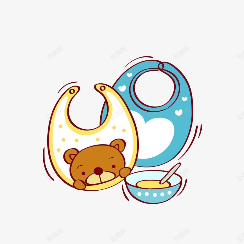 卡通小孩围嘴图png免抠素材_新图网 https://ixintu.com 卡通 可爱的 围嘴 婴儿用品 手绘 插图 碗