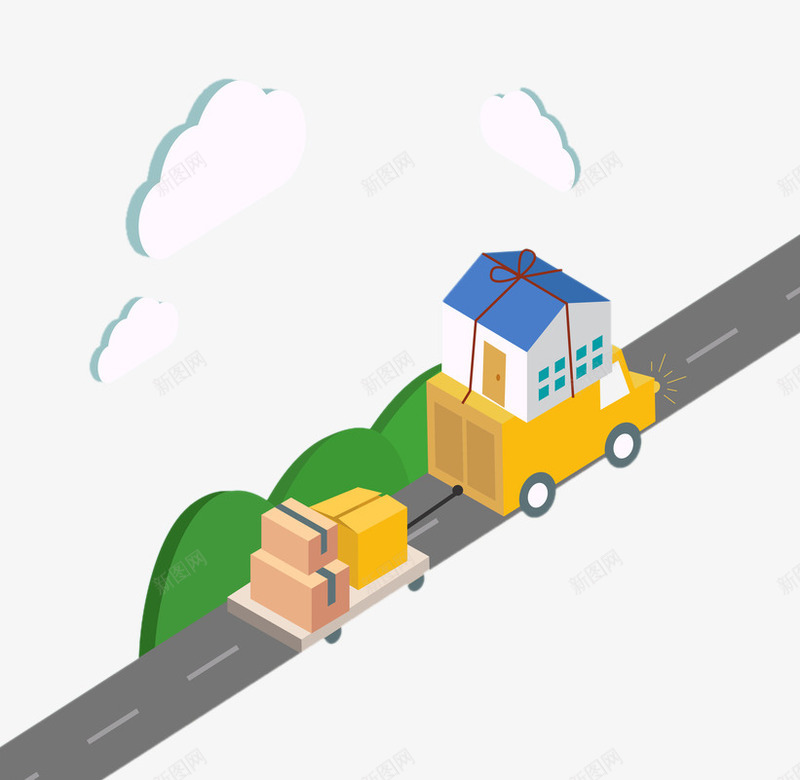 手绘运输车搬家png免抠素材_新图网 https://ixintu.com 云 快递 手绘 搬动 搬家 搬箱子 搬运 箱子 运输 运输车 马路