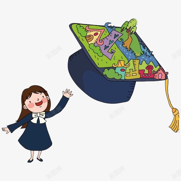 扔帽子的小孩png免抠素材_新图网 https://ixintu.com 创意 卡通 学士帽 手绘 扔帽子 毕业季 高中毕业