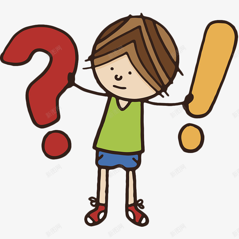 卡通插画小孩拿着问号和叹号png免抠素材_新图网 https://ixintu.com 卡通 卡通叹号 可爱 叹号 小孩 惊叹号 感叹号 手绘 插画 问号