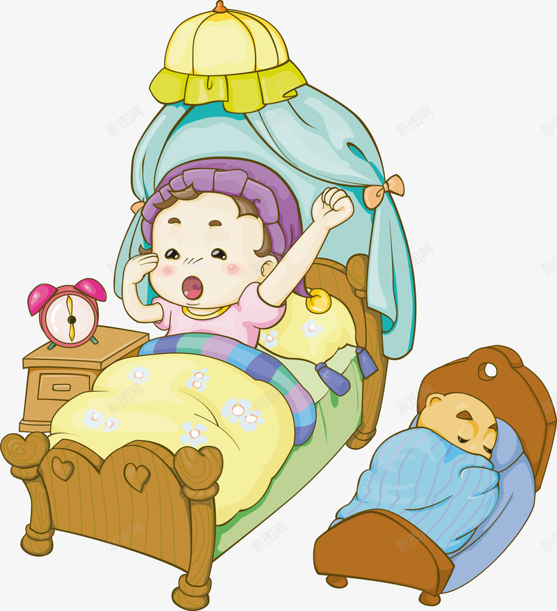 睡觉起床的小女孩矢量图eps免抠素材_新图网 https://ixintu.com 人物插画 卡通人物 卡通插画 婴儿 小女孩 睡觉 矢量人物 矢量图 起床 起床女孩