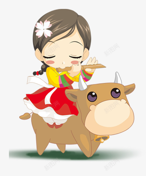 清明节可爱人物插图骑牛吹牧笛的png免抠素材_新图网 https://ixintu.com 人物插图 卡通骑牛人物 可爱 吹牧笛 女孩 清明节 清明节可爱人物插图骑牛吹牧笛的牧童免费下载 牧童 萌萌的牛 骑牛