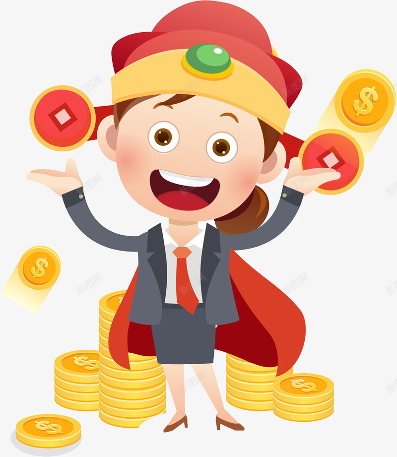 商务女迎来了财运png免抠素材_新图网 https://ixintu.com 商务 女士 开心 惊讶 手绘 生活 西装 金钱