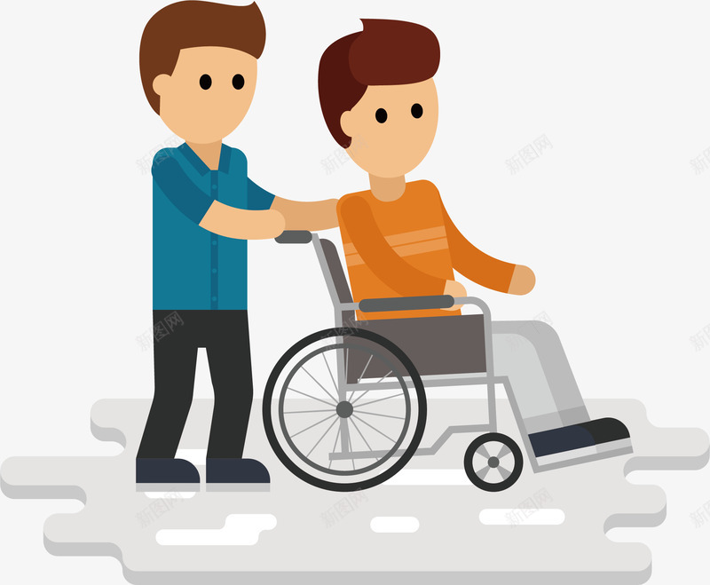 推轮椅png免抠素材_新图网 https://ixintu.com 手绘 条纹 男孩 短发 衬衫 轮椅 黄色衣服