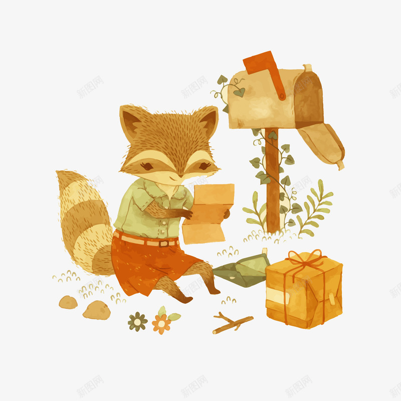 看信的小浣熊png免抠素材_新图网 https://ixintu.com PNG PNG免费下载 PNG图片 信件 彩绘 快递 手绘 浣熊