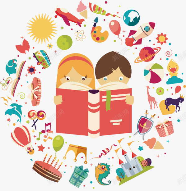 手绘扁平小孩矢量图图标ai_新图网 https://ixintu.com 卡通 图标 小孩 扁平 手绘 读书 矢量图