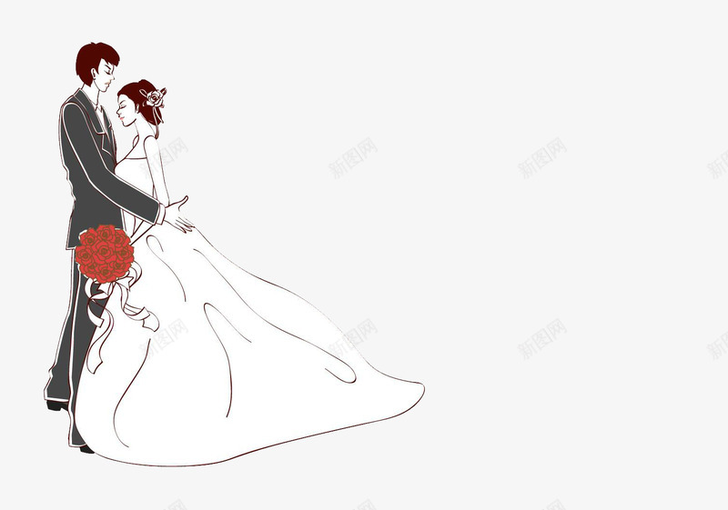 手绘婚纱照png免抠素材_新图网 https://ixintu.com 婚纱 婚纱控 婚纱摄影 婚纱素材 捧花 爱情 白裙子 结婚