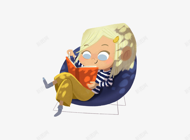 坐在沙发上看书的小孩png免抠素材_新图网 https://ixintu.com 儿童插画 卡通 卡通元素 故事插画