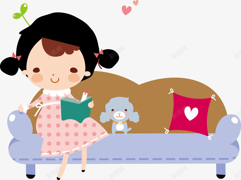 手绘卡通女孩做沙发看书矢量图ai免抠素材_新图网 https://ixintu.com AI免抠图 卡通手绘 手绘卡通女孩 手绘图设计图 正确坐姿 正确姿势 矢量图