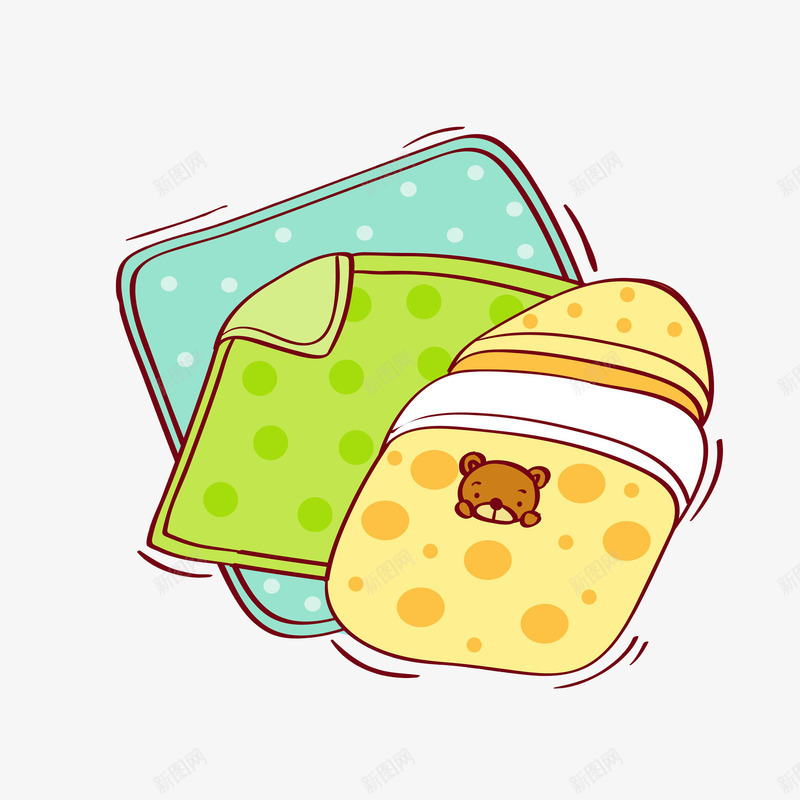 卡通婴儿毛巾图png免抠素材_新图网 https://ixintu.com 卡通 可爱的 婴儿用品 彩色地 插图 毛巾