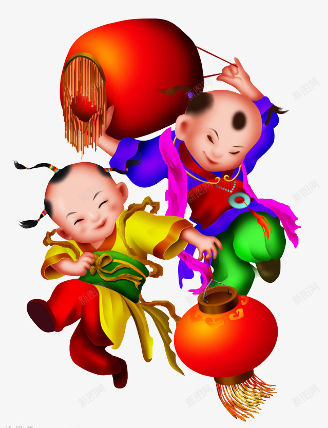 两个提灯笼的中国小孩png免抠素材_新图网 https://ixintu.com 中国风 小孩子 气氛 红灯笼 节日