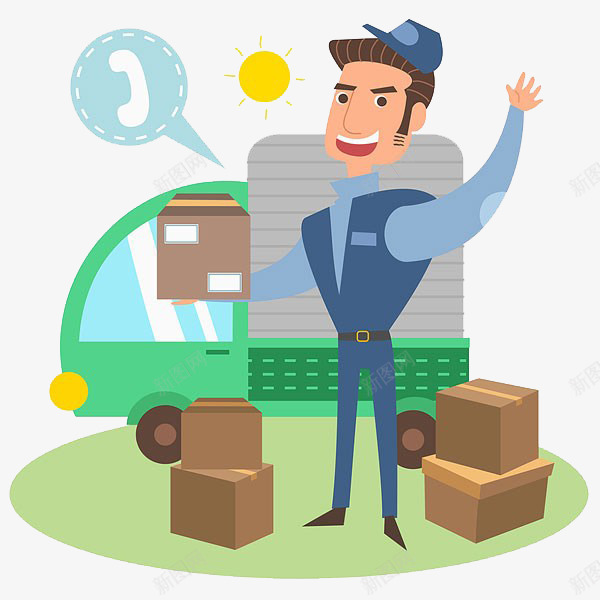 快递送快递png免抠素材_新图网 https://ixintu.com 卡通 快递 物品 车