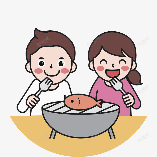 吃鱼的小孩png免抠素材_新图网 https://ixintu.com 卡通 叉子 可爱的 吃鱼 小孩子 手绘 高兴地