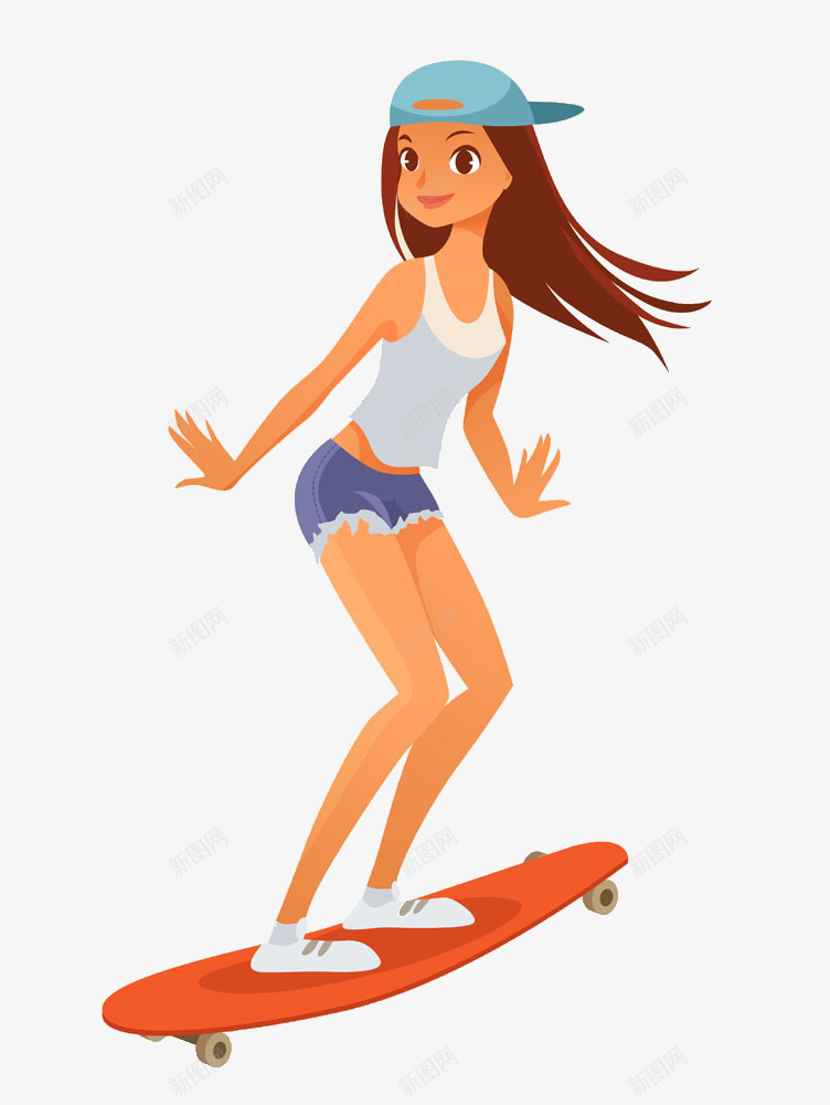 玩滑板的卡通女孩png免抠素材_新图网 https://ixintu.com 卡通女孩 卡通女生 滑板