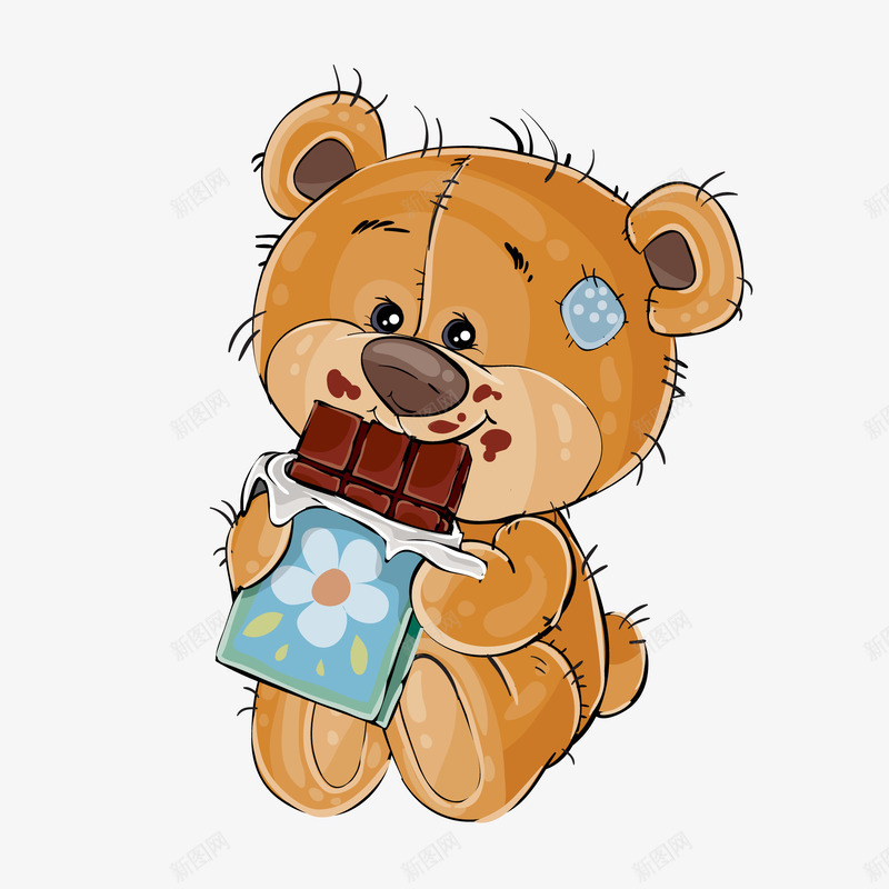 可爱泰迪熊矢量图ai免抠素材_新图网 https://ixintu.com 卡通 可爱 吃巧克力 小动物 彩绘 手绘 泰迪熊 矢量图