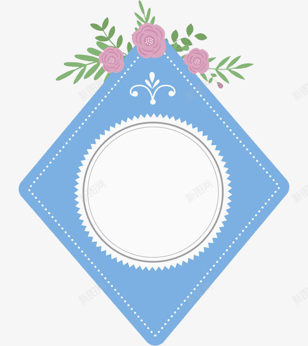 蓝色菱形边框png免抠素材_新图网 https://ixintu.com 卡通 商务 手绘 清新 简约 花 菱形 蓝色 边框