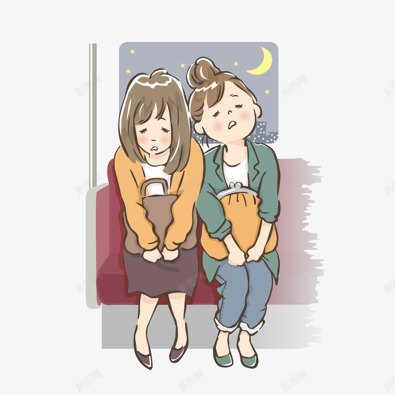 下班坐车瞌睡女孩png免抠素材_新图网 https://ixintu.com 下班人物 下班回家 卡通人物 卡通女孩 睡觉人物 瞌睡人物