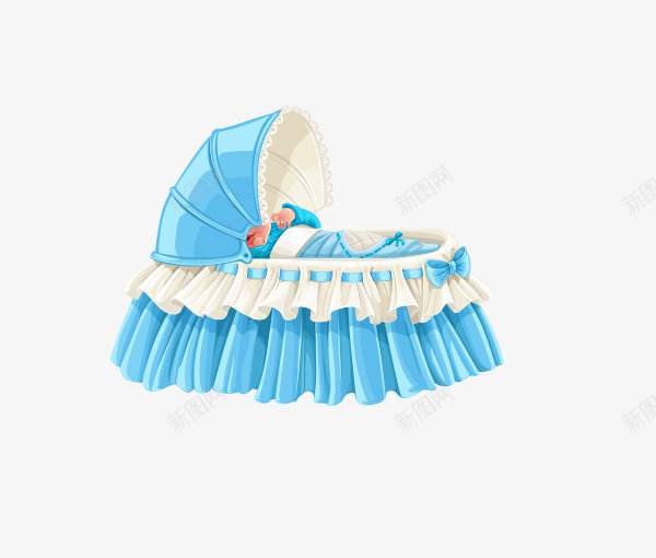 蓝色卡通婴儿车床png免抠素材_新图网 https://ixintu.com 儿童家具 儿童床 婴儿床 家具 床 童床
