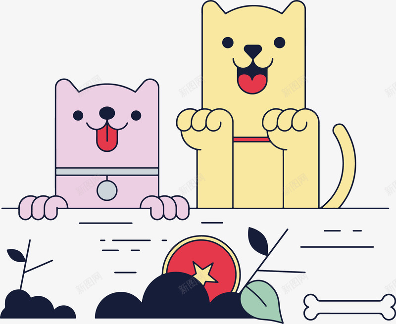 卡通猫咪png免抠素材_新图网 https://ixintu.com 创意 卡通 叶子 尾巴 彩绘 猫咪 舌头 铃铛 骨头