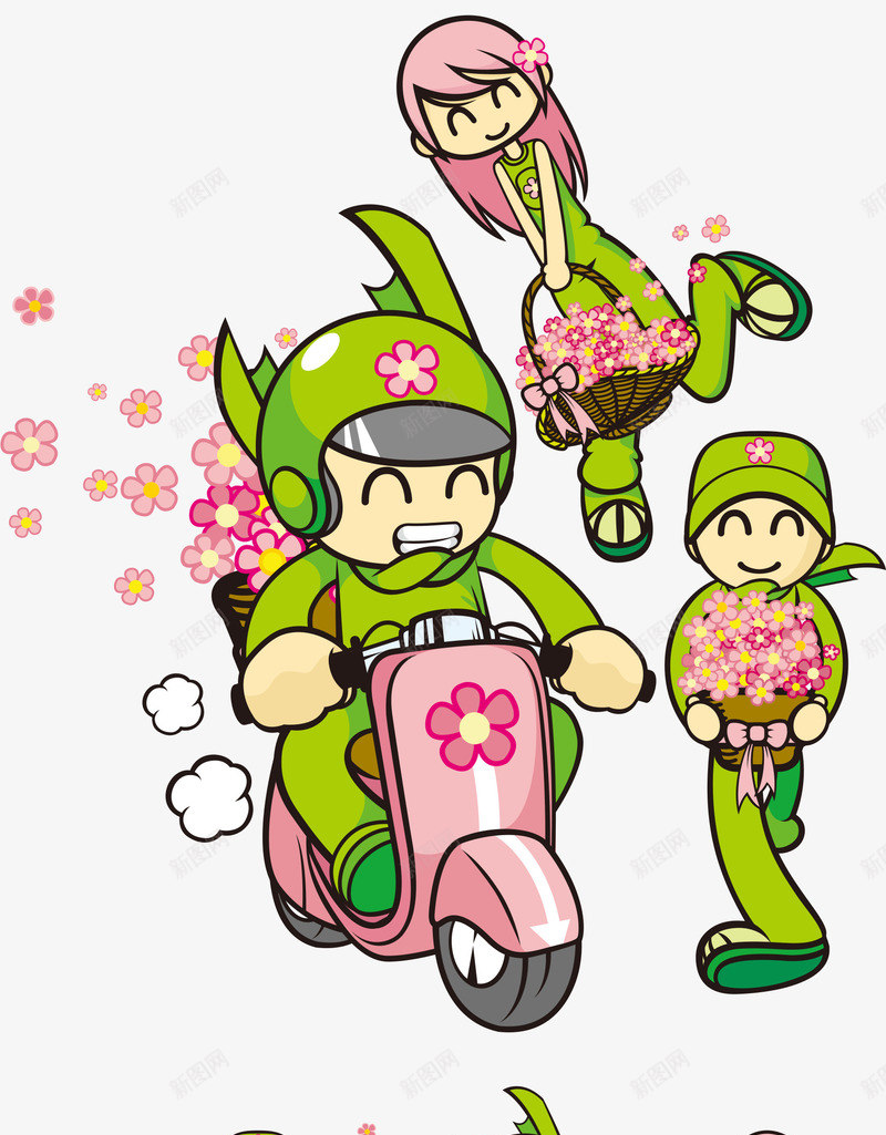 送鲜花的快递员摩托车卡通png免抠素材_新图网 https://ixintu.com 卡通素材 快递 快递卡通 摩托车 鲜花 鲜花卡通 鲜花素材
