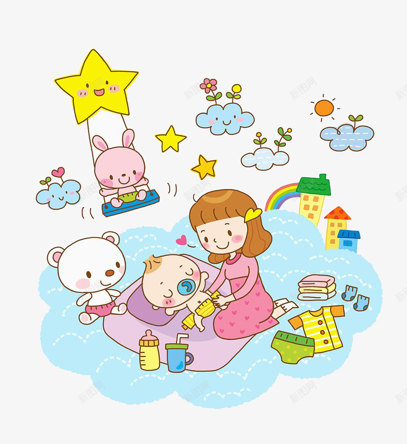 妈妈哄宝宝睡觉png免抠素材_新图网 https://ixintu.com 卡通手绘 婴儿 宝宝 小孩 熟睡 熟睡的婴儿 睡眠 睡觉 进入梦乡