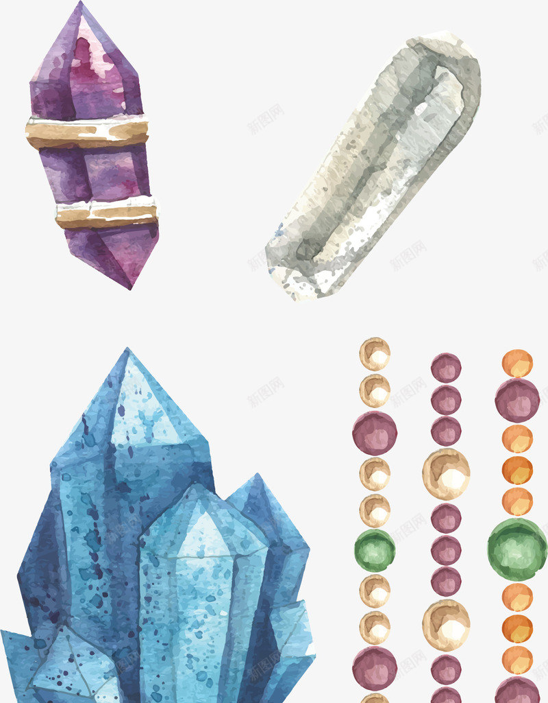 手绘插画水晶宝石矢量图ai免抠素材_新图网 https://ixintu.com 手绘 插画 水彩 水晶 珠宝 矢量图