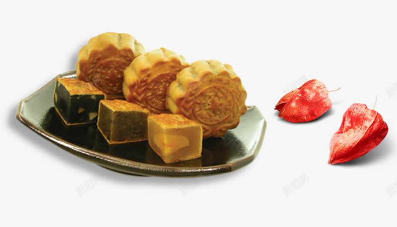 一盘月饼红椒psd免抠素材_新图网 https://ixintu.com 一盘月饼 水晶月饼 红椒