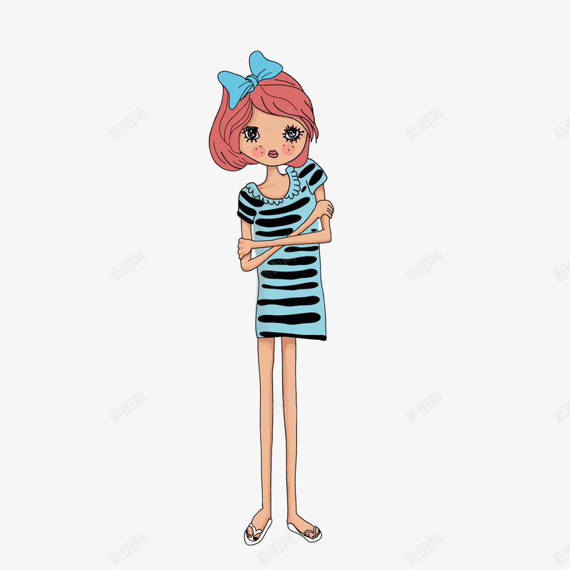 手绘蓝色条纹T恤美女png免抠素材_新图网 https://ixintu.com T恤 手绘 条纹 美女 美女人物 蓝色