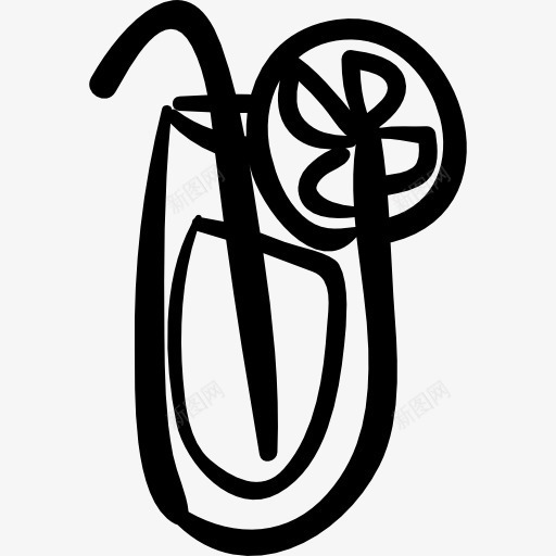 手绘喝玻璃吸管和柠檬片图标png_新图网 https://ixintu.com 圆 手绘烹饪 柠檬草 玻璃片 透明 食品 饮料