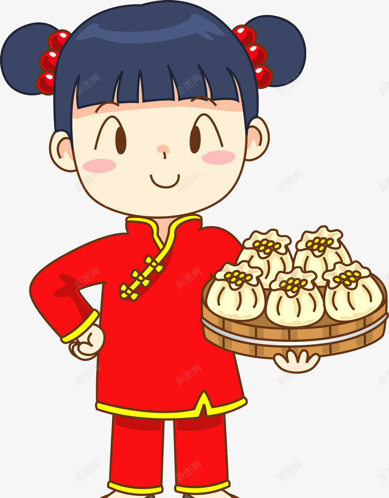 端包子的女孩图png免抠素材_新图网 https://ixintu.com 包子 卡通手绘 女孩 孩子 水彩 美食 食物