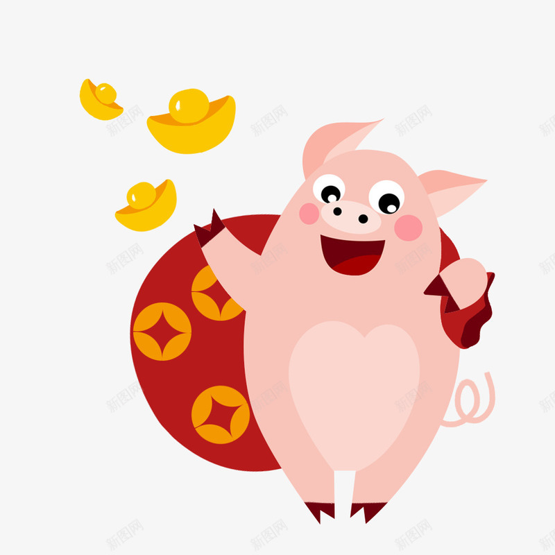 猪宝宝招财金元宝png免抠素材_新图网 https://ixintu.com 猪宝宝 猪宝宝PNG 猪宝宝财金元宝免抠 福小猪 装饰背景 金元宝