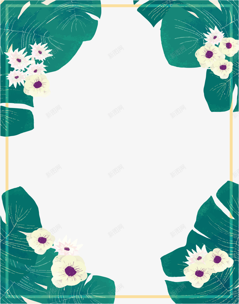 夏日树叶海报png免抠素材_新图网 https://ixintu.com 夏日树叶 夏日植物 小白花 矢量png 绿色树叶 芭蕉叶