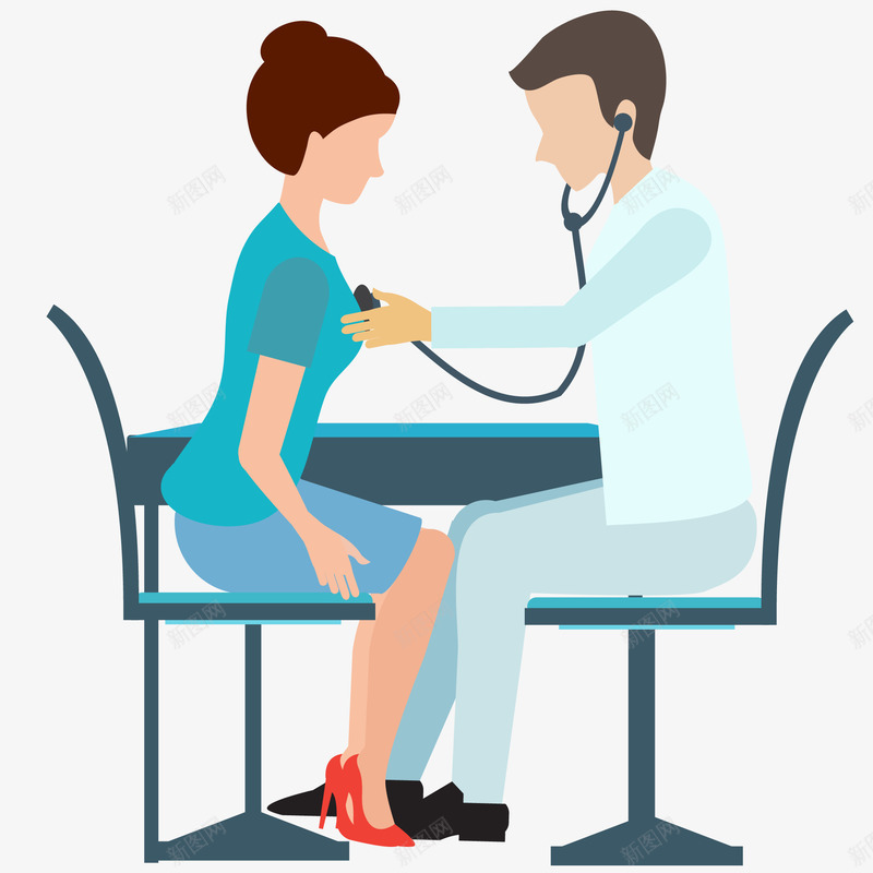 女病人检查心跳卡通插画矢量图ai免抠素材_新图网 https://ixintu.com 专业 体检 医务人员 医院 听诊器 女病人检查心跳卡通插画 心跳 身体检查 矢量图