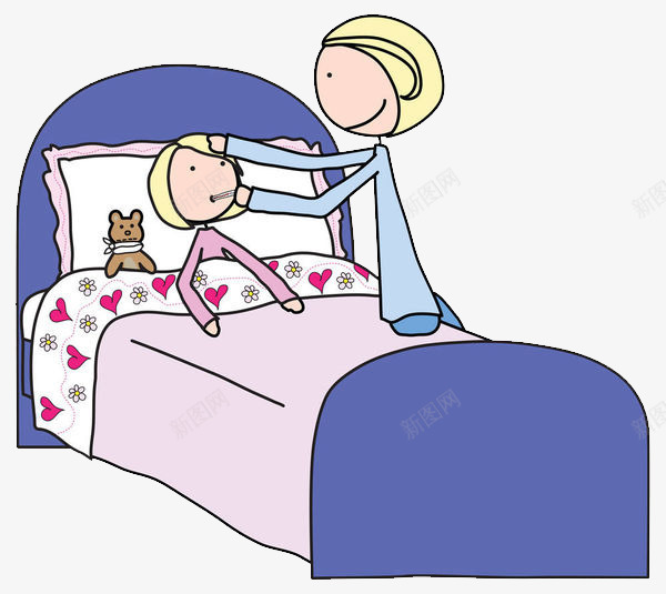 简笔画插图宝宝发烧生病png免抠素材_新图网 https://ixintu.com 妈妈 妈妈测体温 宝宝发烧 宝宝躺着 生病儿童 简笔画插图 量温度
