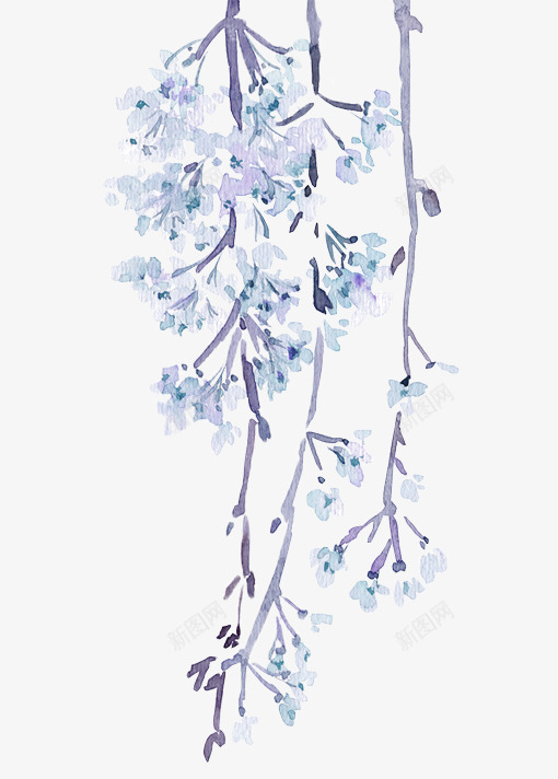 蓝色清新花枝装饰图案png免抠素材_新图网 https://ixintu.com 免抠PNG 清新 花枝 蓝色 装饰图案