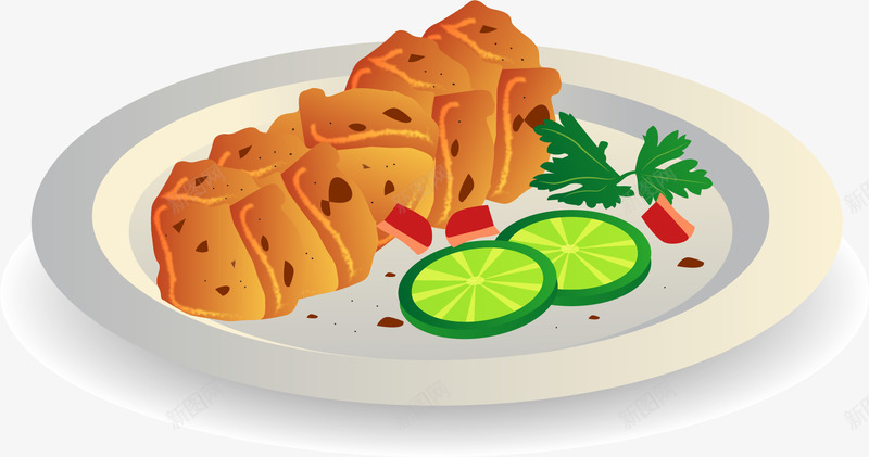 精美盘装食物矢量图ai免抠素材_新图网 https://ixintu.com 柠檬 盘装食物 矢量食物 精美食物 肉 矢量图