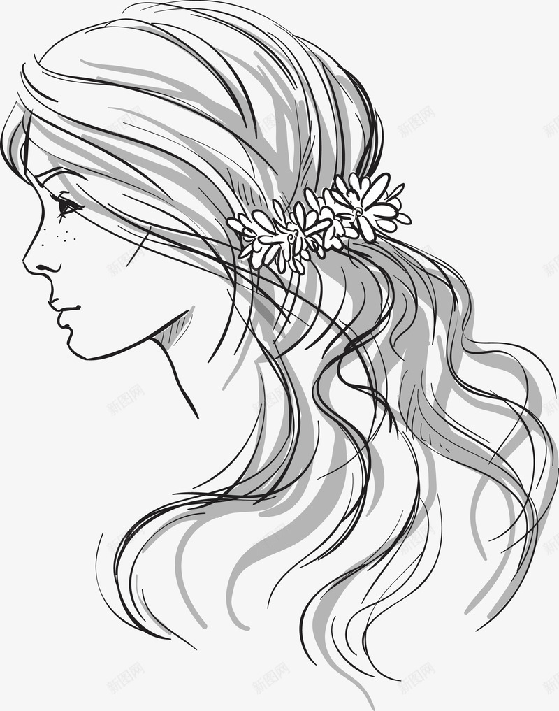 素描头像矢量图图标ai_新图网 https://ixintu.com 女孩 手绘 素描 矢量图