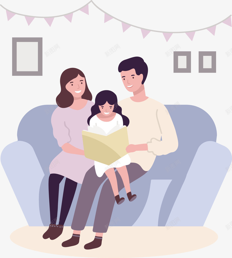 抱着孩子看书矢量图eps免抠素材_新图网 https://ixintu.com 亲子阅读 看书 看书阅读 矢量图 矢量看书 蓝色 蓝色沙发 阅读PNG