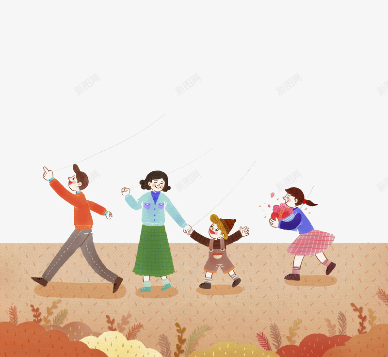 散步的一家人png免抠素材_新图网 https://ixintu.com 一家人 卡通 女孩 孩子 家庭 手绘 水彩 父母
