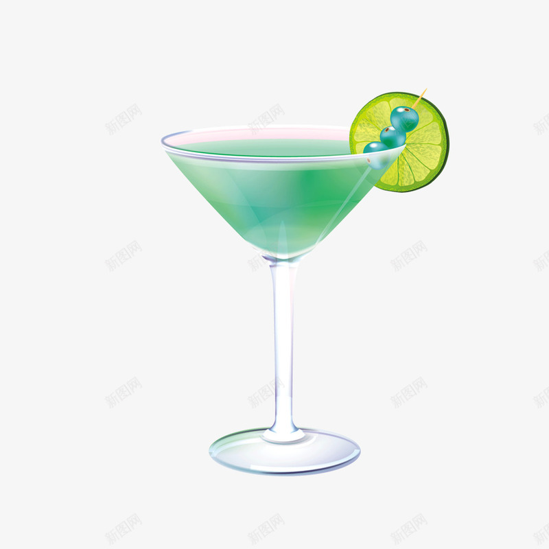 高脚杯鸡尾酒png免抠素材_新图网 https://ixintu.com 一杯 卡通 手绘 杯子 柠檬片 简图 绿色的 鸡尾酒