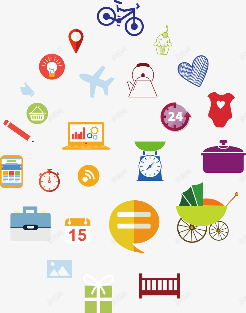 简笔妈妈购物底纹图标png_新图网 https://ixintu.com 婴儿用品 彩色简笔 矢量源文件 购物图标 购物底纹