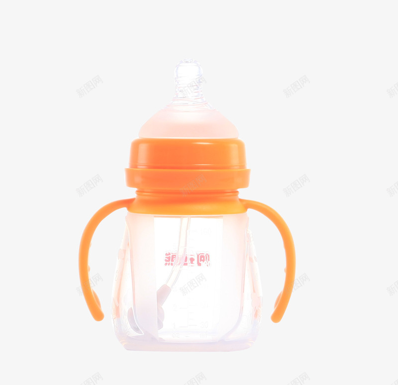 PP胶奶瓶png免抠素材_新图网 https://ixintu.com 婴儿奶瓶 实物产品 带手柄 橙色 水瓶