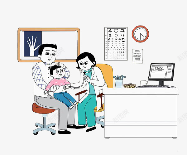给孩子看病png免抠素材_新图网 https://ixintu.com 医生 卡通 孩子 看病