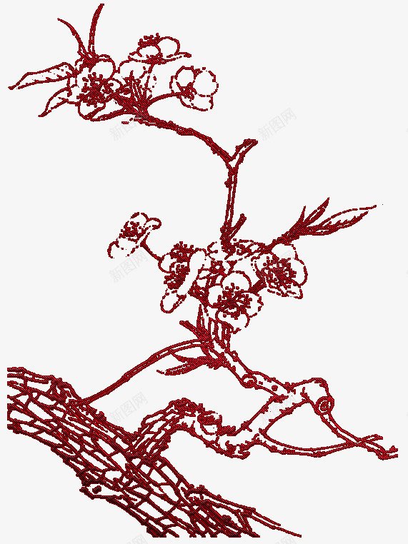 红色花枝花朵手绘png免抠素材_新图网 https://ixintu.com 红色 花朵 花枝