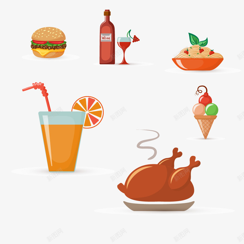 酒杯酒瓶饮料汉堡矢量图ai免抠素材_新图网 https://ixintu.com 汉堡 酒杯 酒瓶 饮料 鸡肉 矢量图