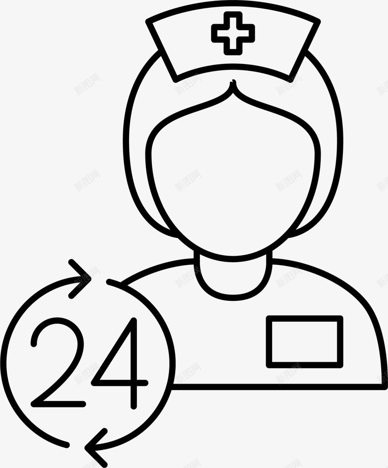 医院黑色线条护士图标png_新图网 https://ixintu.com 24小时服务 5月12号 医疗 医院 医院护士 护士日 护士漫画 线条护士