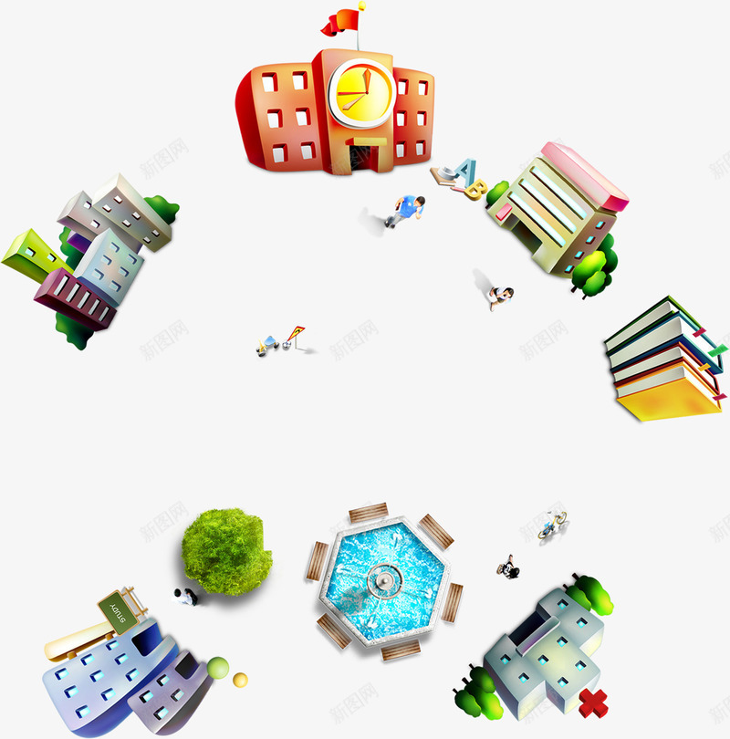 可爱风格学校医院城市楼房png免抠素材_新图网 https://ixintu.com 可爱 城市 楼房 装饰图案