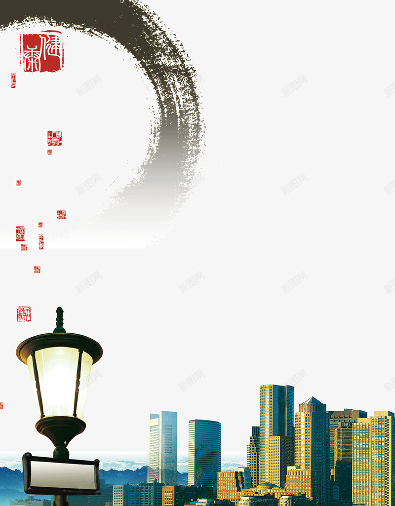 灯下的摩天大楼png免抠素材_新图网 https://ixintu.com 城市 摩天大楼 水墨 水墨风 灯 现代