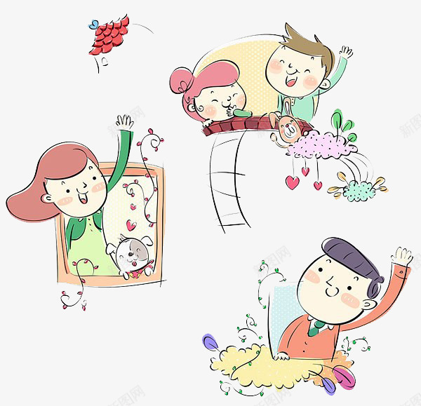 和父母躲毛毛png免抠素材_新图网 https://ixintu.com 动物 宝宝 父母 窗户