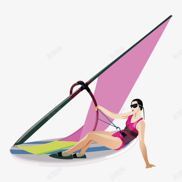 卡通手绘海滩运动人物png免抠素材_新图网 https://ixintu.com 卡通手绘人物 夏日海滩 帆板人物 海滩人物 海滩运动